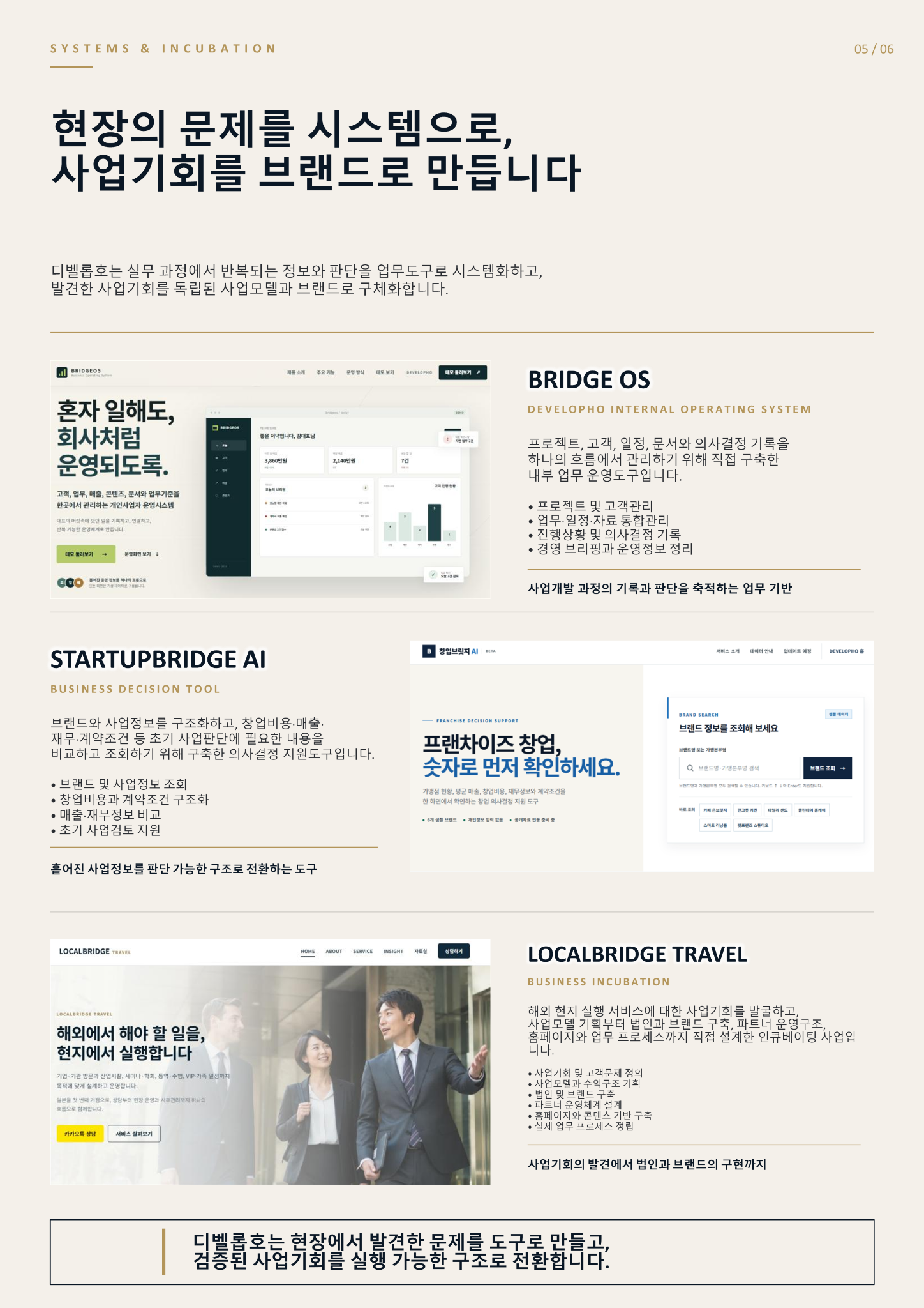 디벨롭호 회사소개서 5페이지 시스템 및 사업 인큐베이션