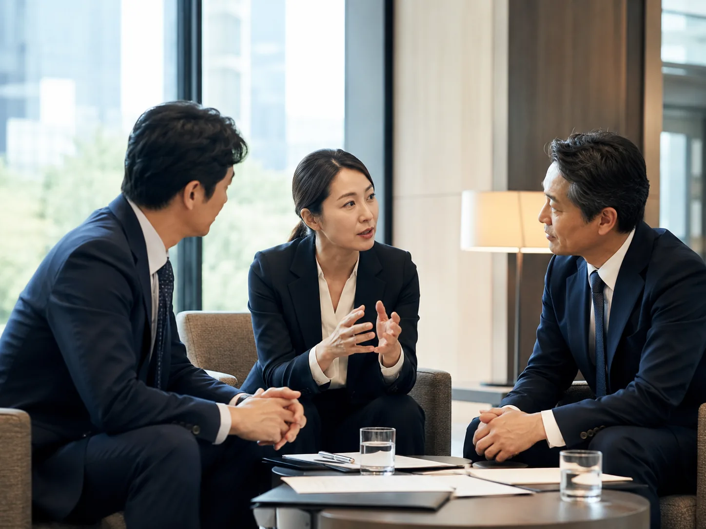 비즈니스 미팅에서 대화를 지원하는 전문 통역사